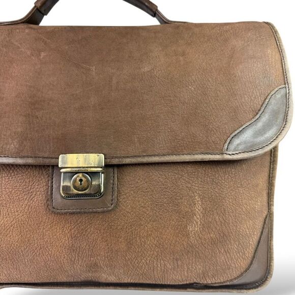 Vintage Brown Leather Briefcase Messenger Shoulder Bag Multi Pocket Accordion - Picture 14 of 16